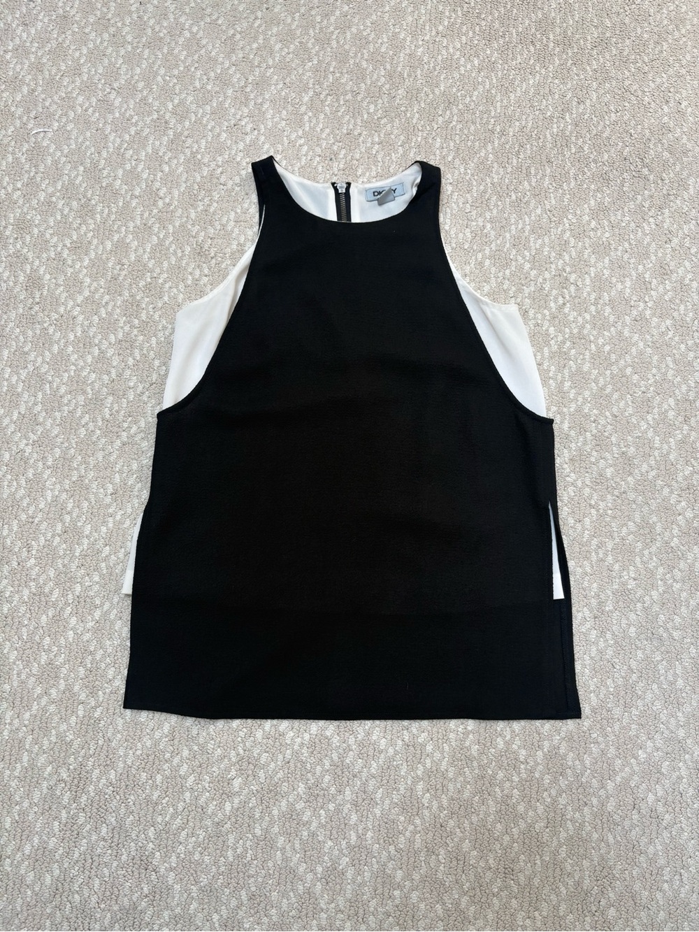 DKNY Black and White Two-Layer Tank with Zip Back